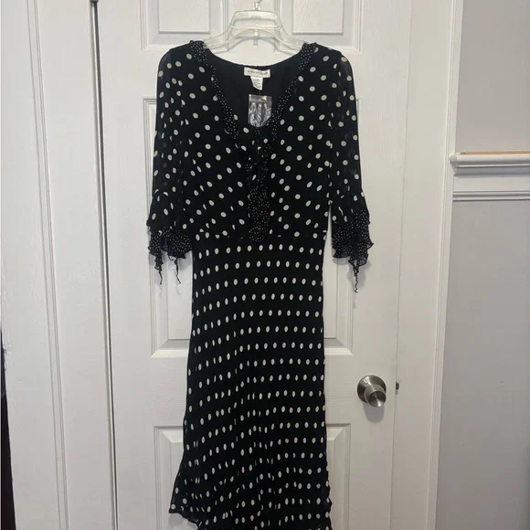 Newport News Polka Dot Silk Chiffon Dress – Size 12 - Picture 1 of 3
